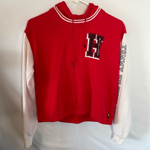 Tommy Hilfiger Tops - Tommy Hilfiger‎ sweatshirt size xsmall hooded elastic bottom red and white